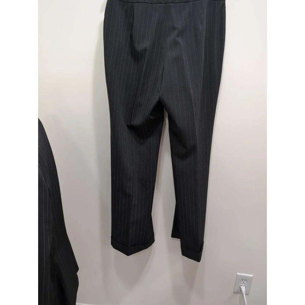 Tahari Arthur S. Levine 3pc Black Pinstripe Suit 12 Pants Blazer Tank Career Set